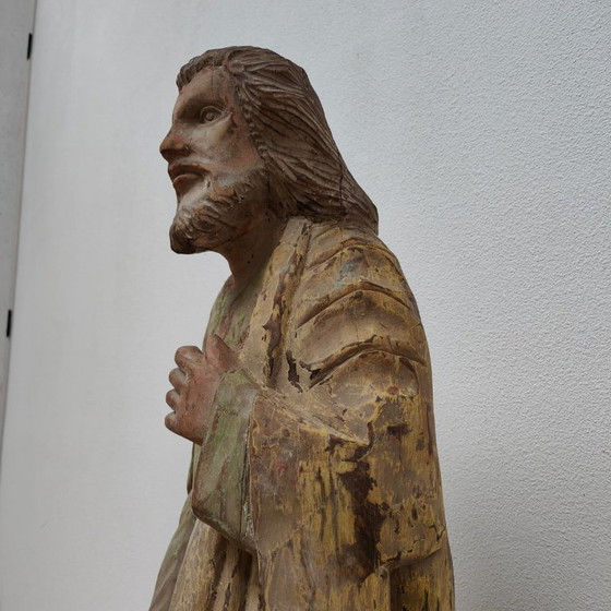 Image 1 of Life-size handmade antique wooden religious statue, saint statue, image