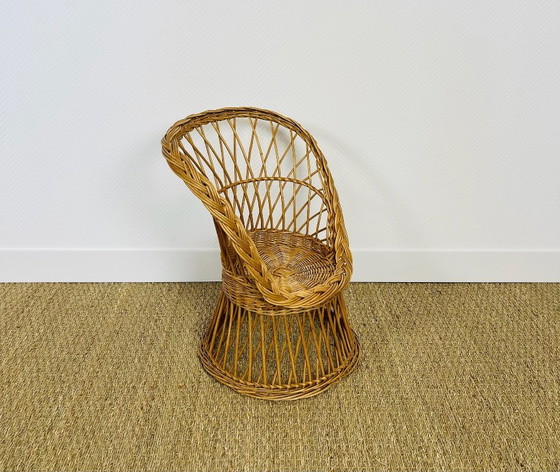 Image 1 of Fauteuil pour enfant vintage fabriqué à la main en rotin, 1960