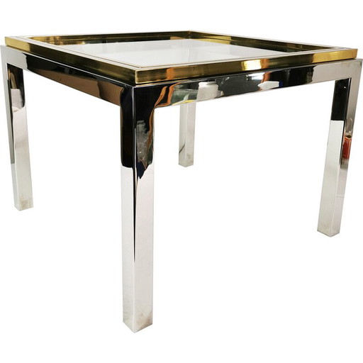 Mesa de centro vintage Flaminia en metal cromado y latón, Italia 1970