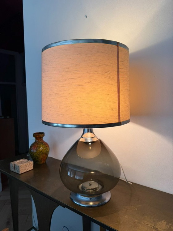 Vintage Italian Smoked Glass And Chrome Table Lamp, 1960s – Textile (photo 8 of 17)