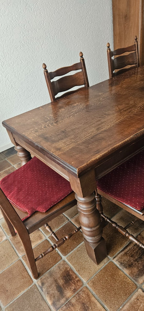 Mesa de comedor antigua de roble con sillas – Mesas de comedor, Textile, Wood (photo 7 of 7)