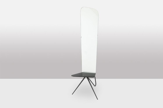Image 1 of Mirror With Black Lacquered Metal Base. Circa 1960.