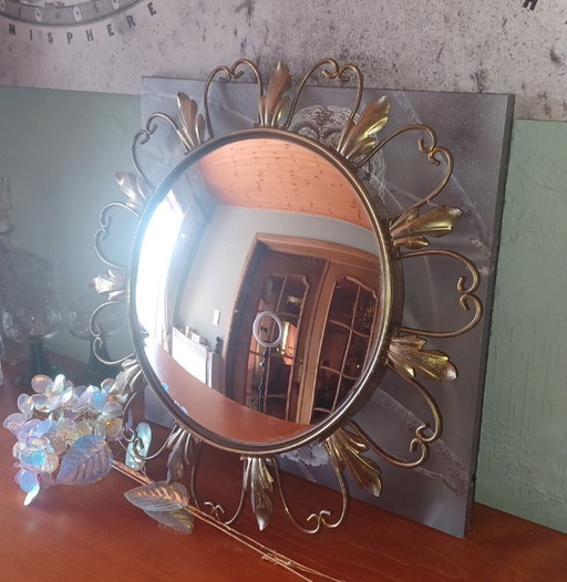 Vintage Deknudt Zonnespiegel Jaren 60 – Hollywood Regency Heksenoog Spiegel Messing – Bolle Butlerspiegel Mid Century Moderne Wa
