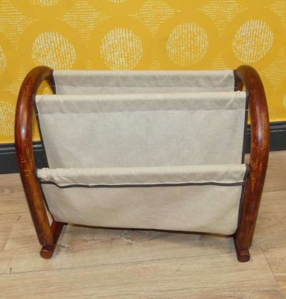 Image 1 of Portariviste vintage in bambù, legno curvato, portariviste in lino, stile retrò, boho, tiki, rattan