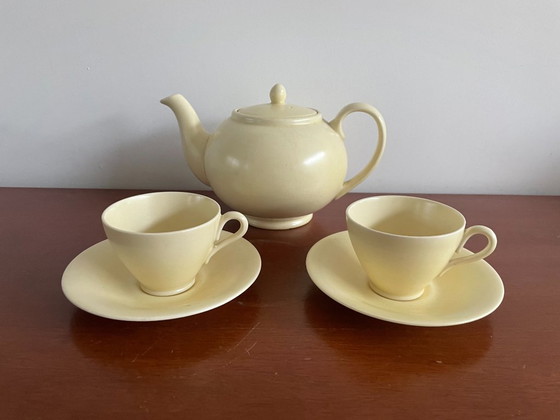 Image 1 of Plateelbakkerij Zuid Holland - Teiera Art Déco gialla + tazze e piattini