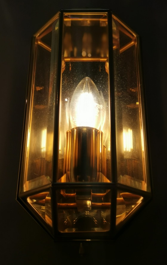 Image 1 of Hollywood Regency Mid-century wall lamps by W. Müller Munich, 1970s brass and gold