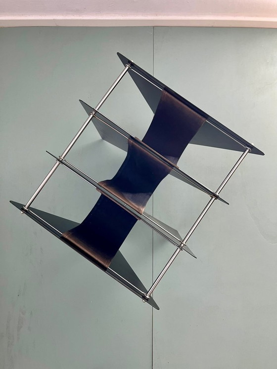 Image 1 of Magazine rack, newspaper rack, Memphis design, Italy, 80s, postmodern, vintage, metal