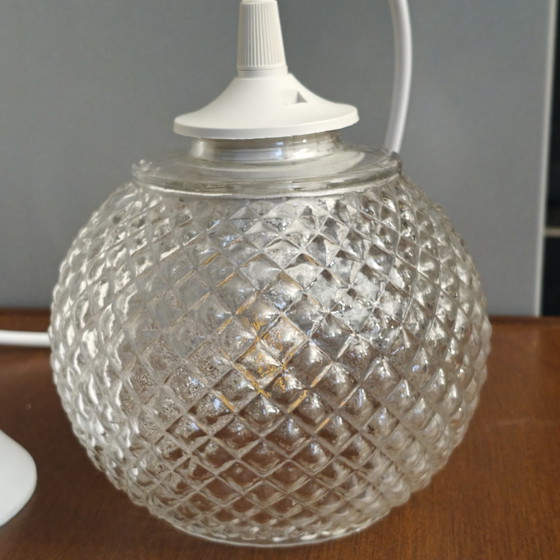 Image 1 of Vintage hanglamp met bolvormig glas, 14 cm – Plafondlamp uit het midden van de 20e eeuw – Opnieuw bedraad