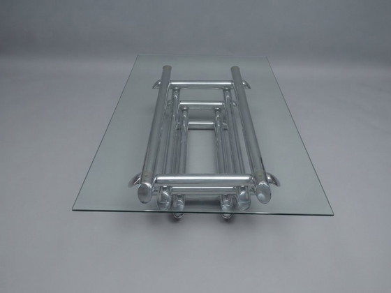 1970s Chrome & Glass Coffee Table – Attributed to Paul Mayén – paul mayen, Salontafels (photo 3 of 8)