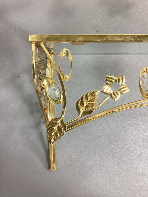 Italian vintage Hollywood Regency mirror with brass console and lighting, Glass, Gold (photo 8 of 11)