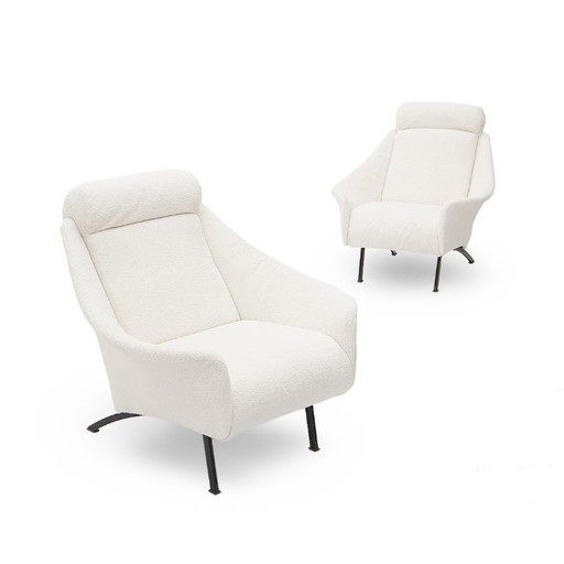 Coppia di poltrone bouclé bianche, anni '50