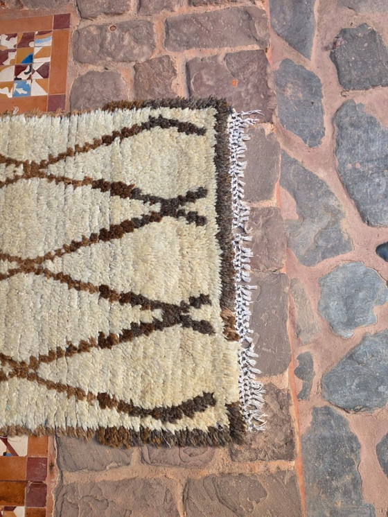 Image 1 of Small vintage cream brown Beni Ourain rug 174 x 73 cm 