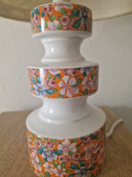 Image 1 of Vintage oranje bloemenlamp