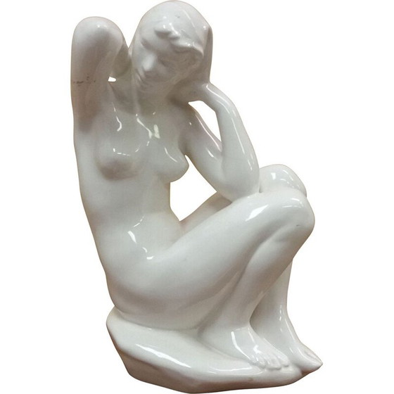 Image 1 of Vintage ceramic sculpture of a seated nude woman by Art Deco, Czechoslovakia 1940