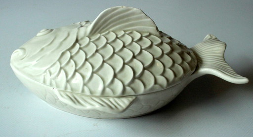 Rare fish-shaped butter dish - white porcelain - fish pot - Fitz and Floyd