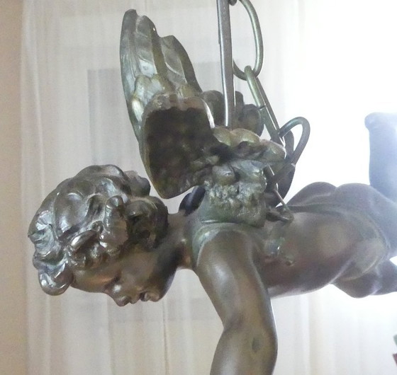 Suspension Putto Ange Métal Moulé Art de France Uk1eb – Cast Iron, Glass, Vintage (photo 7 of 17)