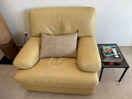 Image 1 of Ligne Roset loungeset in ivoorkleurig volnerfleer – Frankrijk – jaren 80