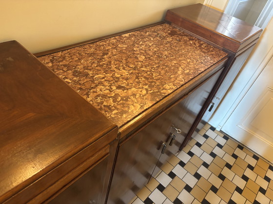 Image 1 of Art Deco School Amsterdamse cantoor con ufficio, dressoir con rood marmer blad e 2 stoelen