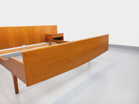 Image 1 of Scandinavian-style vintage double bed in teak by designers Tricoire and Vecchione for the "Meubles TV Paris" brand in the 1960s.