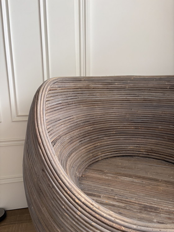 Image 1 of Vintage rotan eistoel / podstoel – stijl van de jaren 60/70