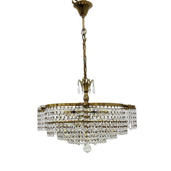 Image 1 of Vintage basket crystal chandelier Bakalowits & Söhne brass, Austria 1970s