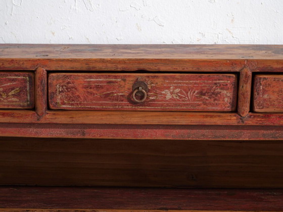 Ancien meuble bas long en bois de pin peint – Chine, circa 1930 – Vaisseliers, Iron (photo 40 of 40)