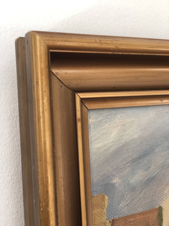 Image 1 of Peinture à l'huile originale vintage représentant un cottage : œuvre encadrée représentant un paysage champêtre