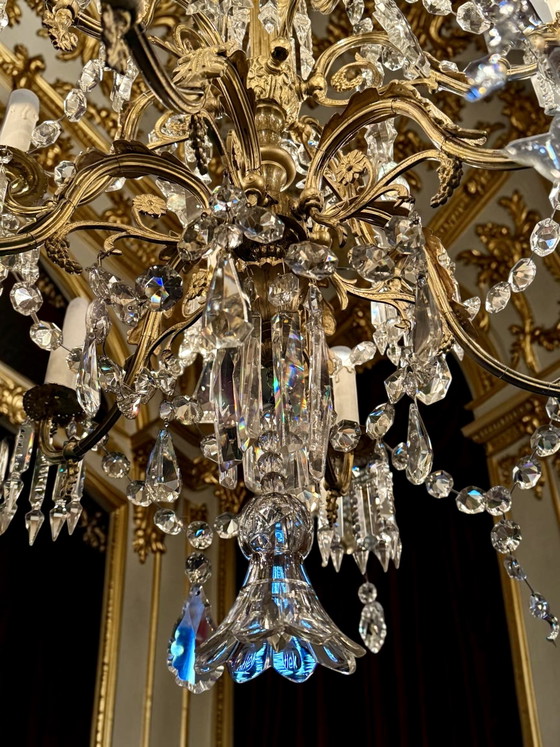 Antique French crystal chandelier ca. 1870 – Richly gilded & cut crystal – 120 × 80 cm✨ – Gold (photo 8 of 14)