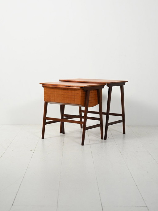 Pair of Scandinavian Nesting Coffee Tables with Yarn Box