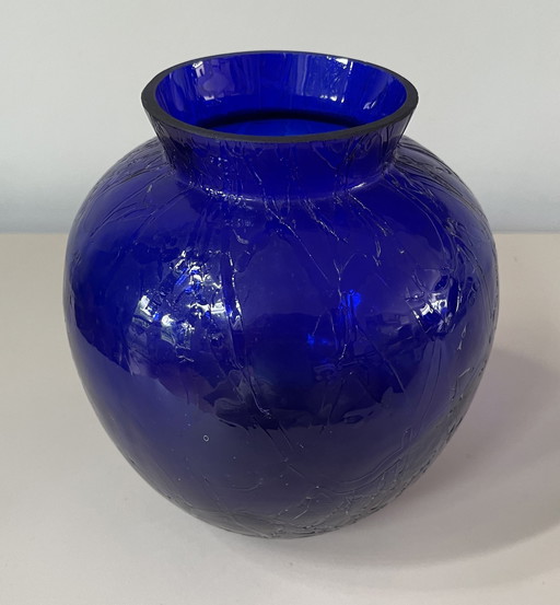 Blue Craquele Glass Vase