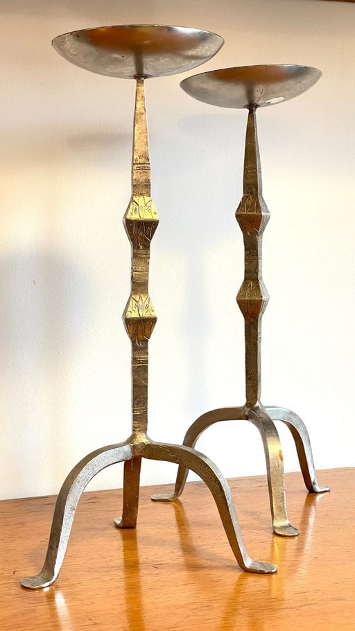 White Metal Candlesticks by Point à la Ligne PARIS