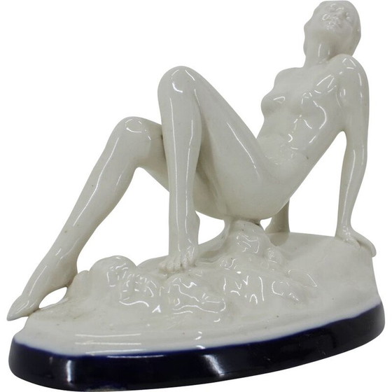 Image 1 of Vintage art deco ceramic sculpture of a seated nude woman, Czechoslovakia 1930