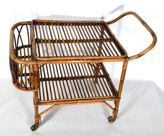 Image 1 of Vintage bamboo bar trolley from 50s. Made in Italy