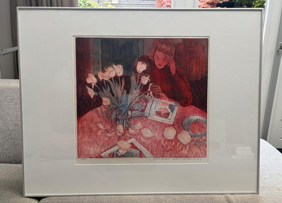 Marcel Schellekens - Dame aan tafel, Schilderijen & Tekeningen, Aluminium, Kunststof, Wit (foto 2 van 5)