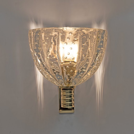 Image 1 of Attribuite a Seguso Applique in ottone Art Dèco e vetro di Murano "Pelugoso", coppia