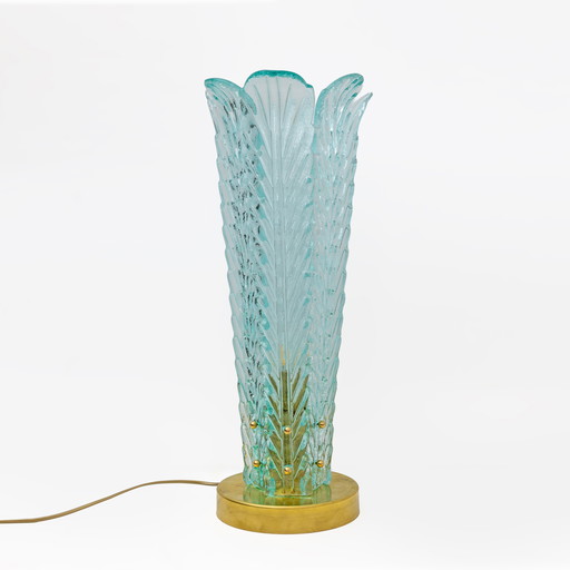 Lampes de table en laiton et verre de Murano à feuilles de palmier Mid-Century Modern