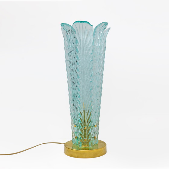 Image 1 of Mid Century Modern Messing en Murano Glas Blad Palm Tafellampen