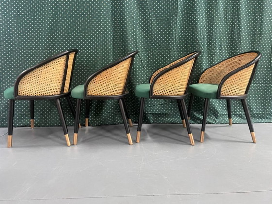 Set Van 4 Armstoelen – Eetkamerstoelen, Rattan, Velvet (photo 4 of 6)