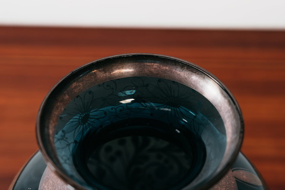 Image 1 of Glass and Silver Overlay Vase American Art Deco 1940’s Design