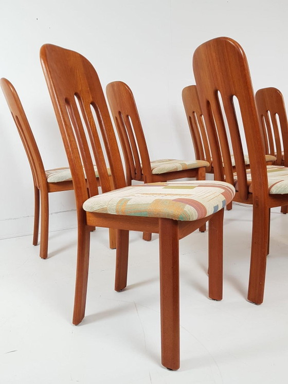 8 Vintage Stoelen | Dining Chairs Ansager Møbler Danish – Eetkamerstoelen, Wood, Textile (photo 9 of 12)