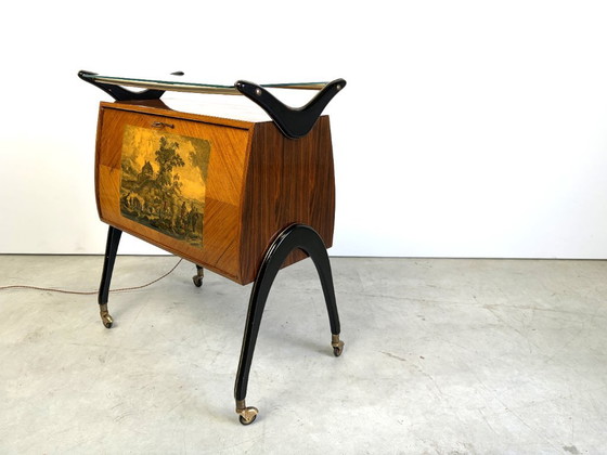 Mobile bar italiano Mid-Century, anni '60, Carrelli bar, Legno, Vetro, Marrone, Mid Century Modern (foto 4 di 15)