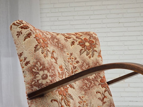 Image 1 of Fauteuil artdeco danois des années 1950, meuble en velours, bois de hêtre, retapissé.