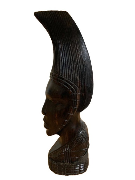 Image 1 of Table lamp base made of African hardwood with a carved African woman