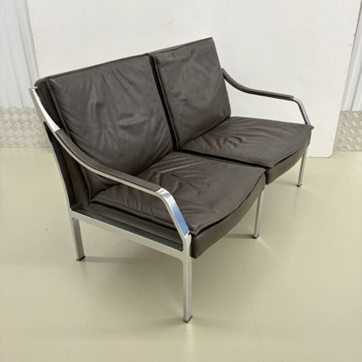 Knoll Art Collection Leather Bench, Rudolf B. Glatzel – 2 zitsbanken, Metal