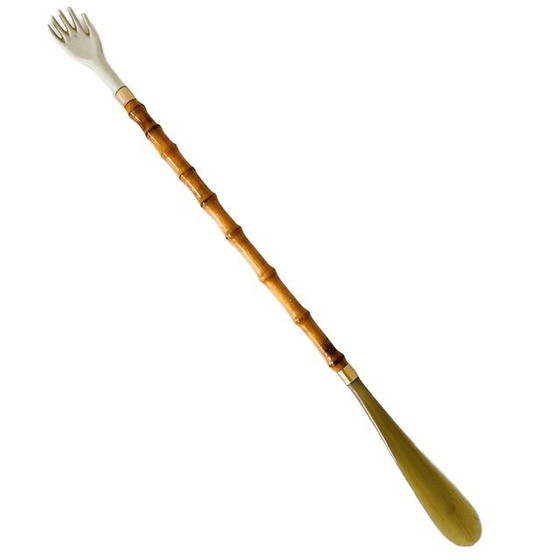 Image 1 of Vintage Mid-century Franse schoenlepel rugschraper faux bamboe resin 1960's