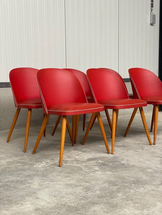 Image 1 of 6 Vintage 50's-60's RODE Skai eetkamerstoelen