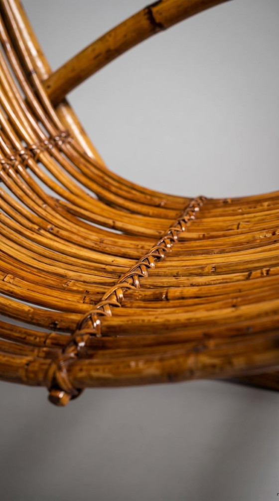 Image 1 of Poltrona lounge vintage in rattan, poltrona d'accento in canna di bambù, intrecciata in stile boho