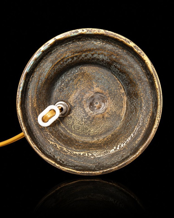 Italiaanse Art Nouveau-stijl Tafellamp met handgeschilderd glas, ca. 1950–1960 Vintage – Tafellampen, Brass (photo 8 of 8)