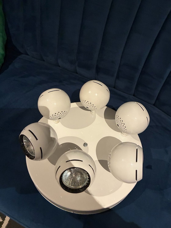 Rare Vintage Örsjö Puck Ceiling Light, 6-light, Åke Hultgren, Örsjö Belysning, Metal, White (photo 5 of 15)