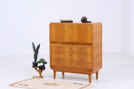 Secreter vintage de madera de olmo | Escritorio de mediados de siglo con cajones, mesa de trabajo, almacenamiento de madera retr